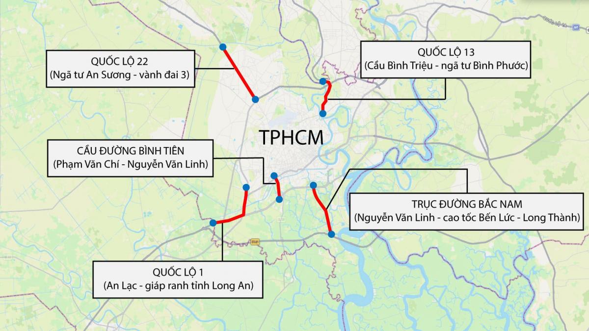 TPHCM thu hồi đất hơn 5.100 hộ dân để thực hiện dự án cầu đường Bình Tiên và bốn dự án nâng cấp, mở rộng Quốc lộ 1, 13, 22 và đường trục Bắc - Nam